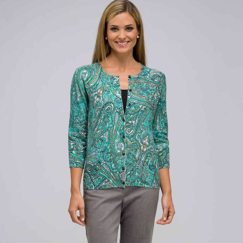 3/4 Sleeve Crew Neck Cardigan, Multi, large image number 0