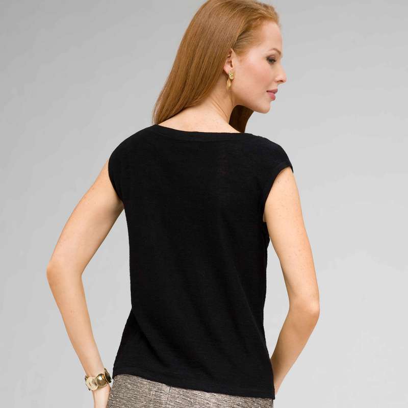 Sleeveless Beaded Shell, Black, large image number 1