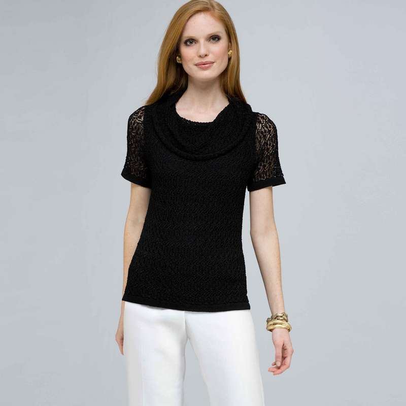 Cowl Neck Top, Black, large image number 0